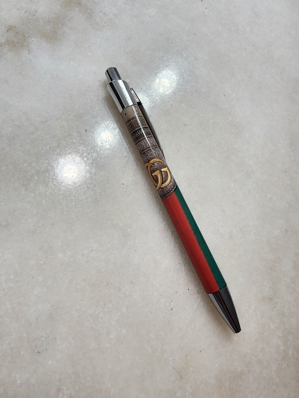 Luxury Green & Red Striped Metal Ballpoint Pen